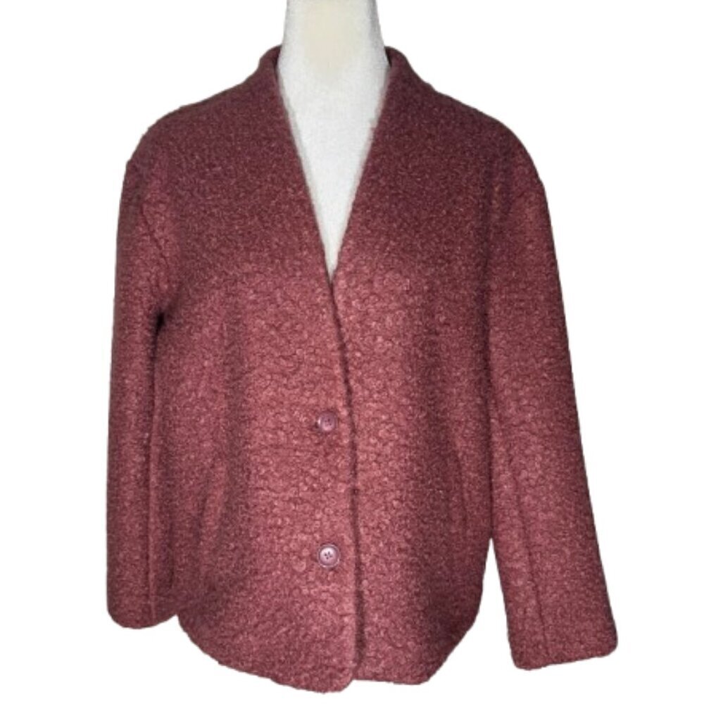 NWT Liz Claiborne Women's Mauve Two Button Faux Fur Coat Size Medium